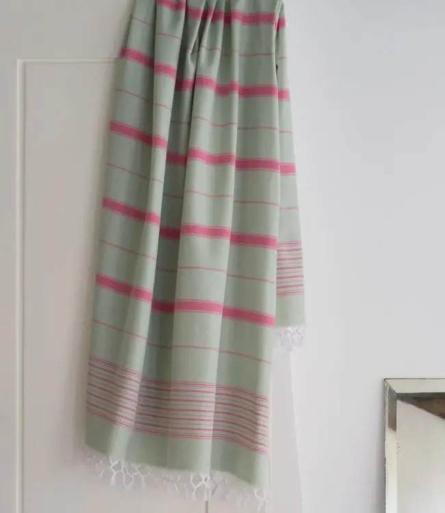 Ottomania 2 kleuren hamamdoek salie/fuchsia 170x100cm
