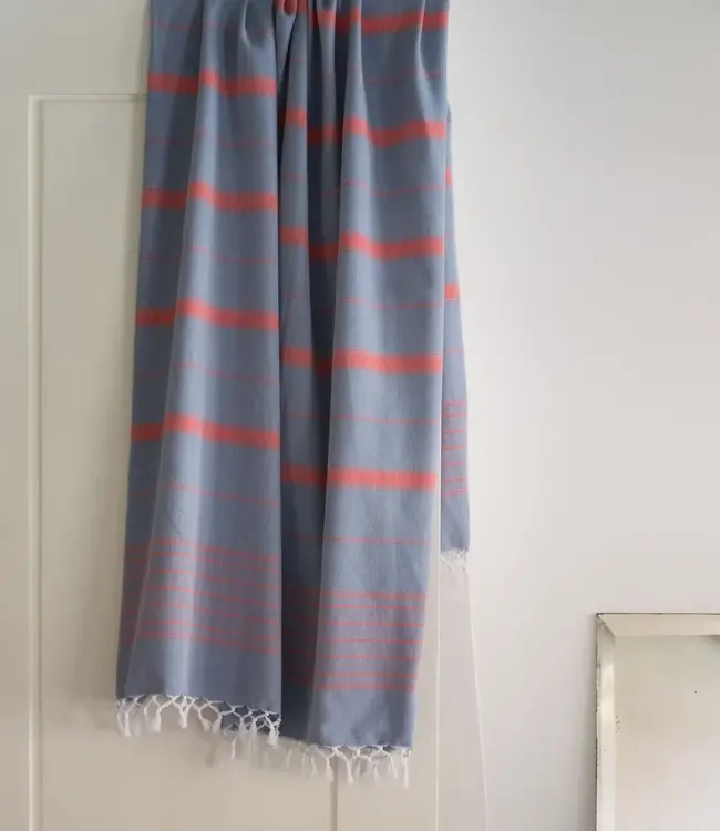 2 kleuren XXL hamamdoek staalblauw/steenrood 220x160cm