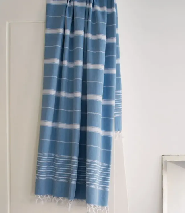 Ottomania 2 kleuren XXL hamamdoek oceaanblauw/lichtblauw 220x160cm