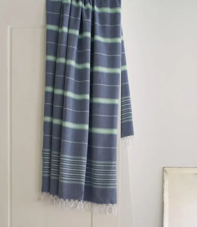 2 kleuren XXL hamamdoek marine/helderzeegroen 220x160cm