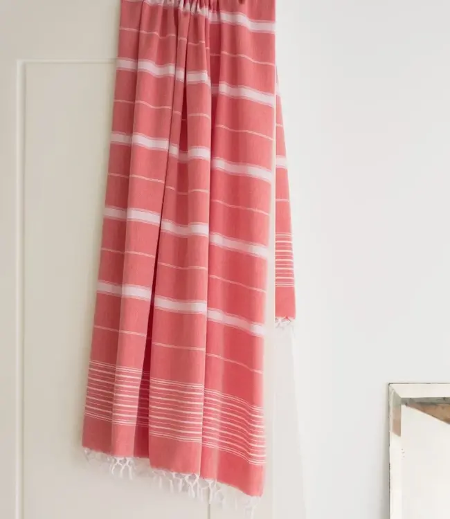 2 kleuren XXL hamamdoek steenrood/roze 220x160cm