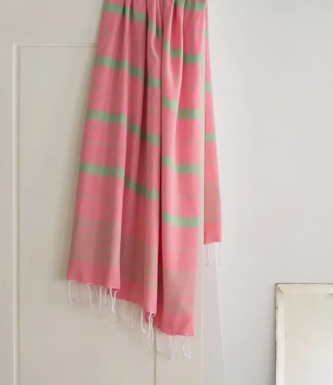 2 kleuren hamamdoek zuurstokroze/pistache 170x100cm