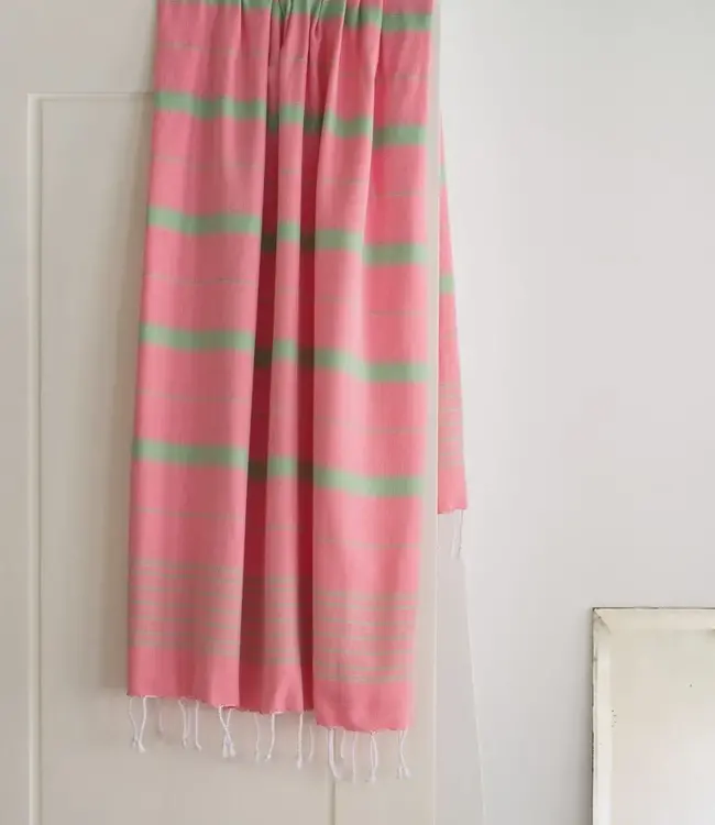 2 kleuren hamamdoek zuurstokroze/pistache 170x100cm