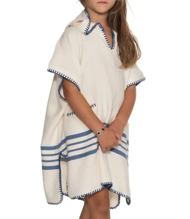 kinder strandponcho natural royal blue
