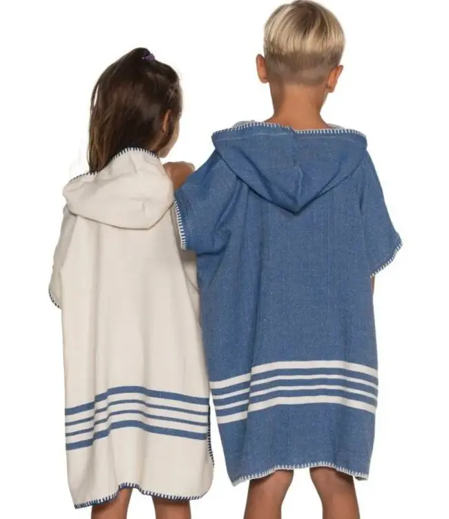 kinder strandponcho natural royal blue