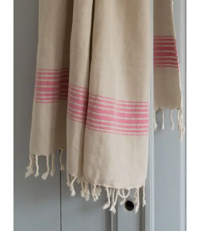 linnen hamamdoek fuchsia gestreept 170x100cm