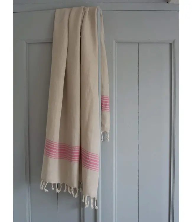 Ottomania linnen hamamdoek fuchsia gestreept 170x100cm