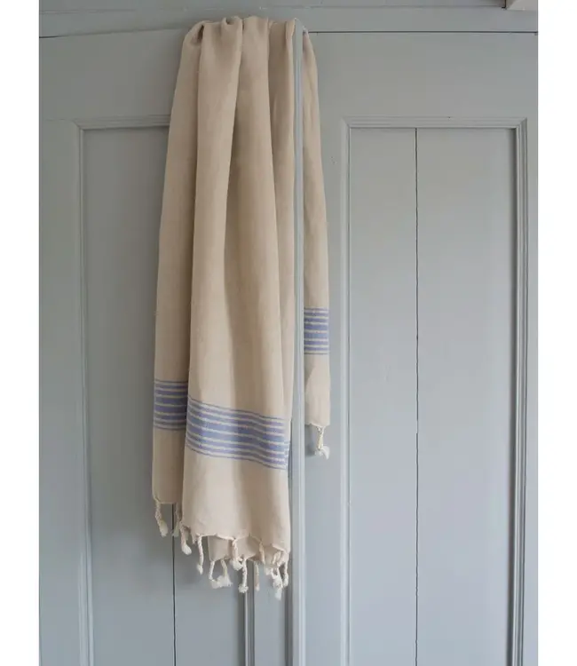 Ottomania linnen hamamdoek grieksblauw gestreept 170x100cm