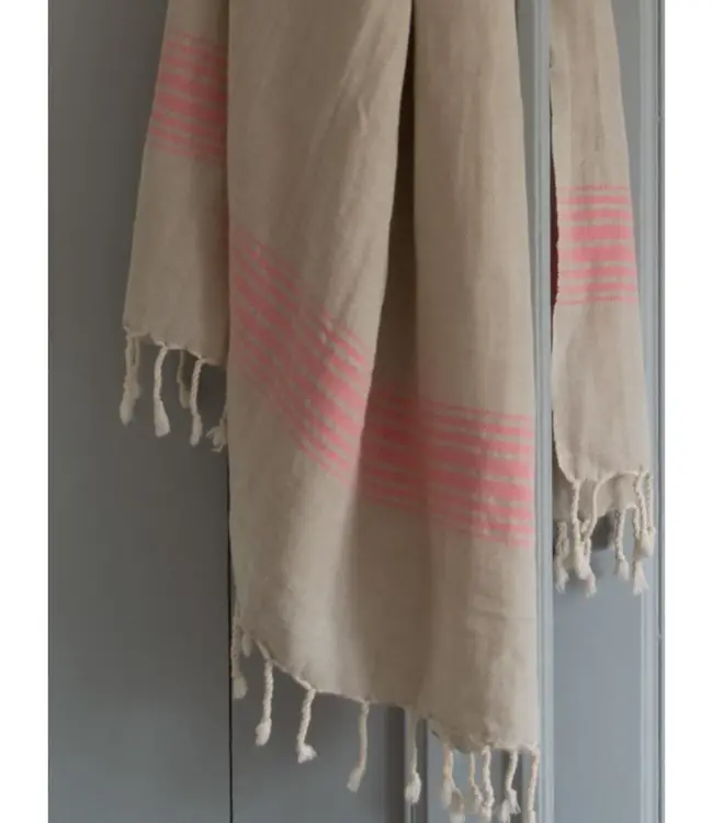 linnen hamamdoek koraalrood gestreept 170x100cm