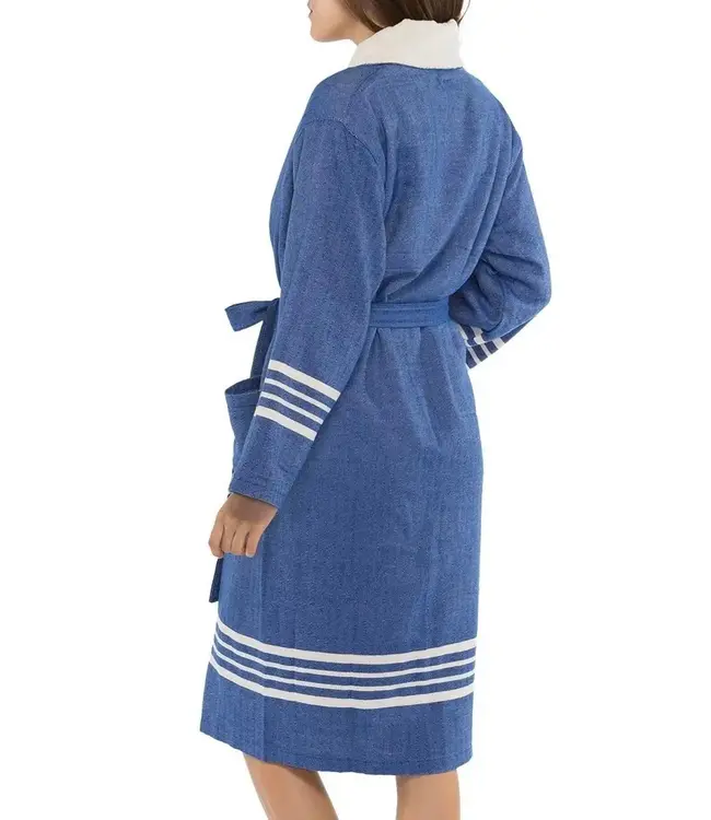 gevoerde hamam badjas Krem Sultan royal blue