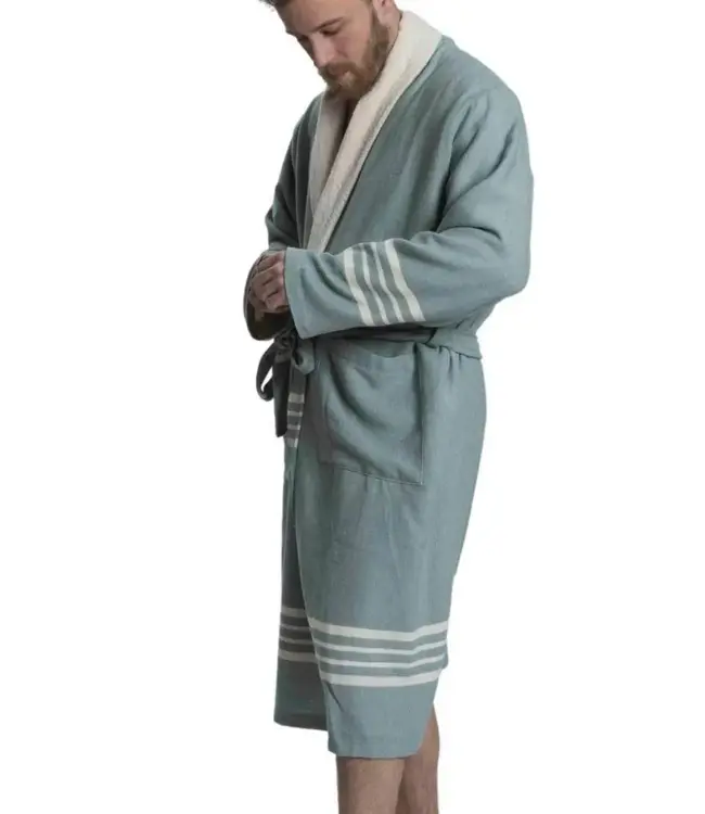 gevoerde hamam badjas Krem Sultan almond green