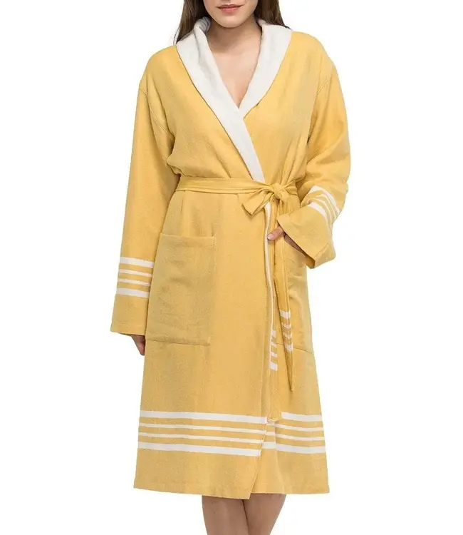 gevoerde hamam badjas Krem Sultan mustard yellow