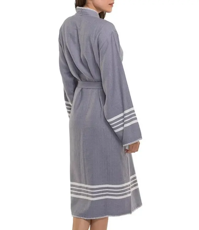 hamam badjas Krem Sultan dark grey met farmer stitch