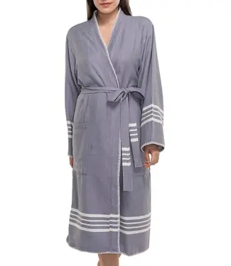Lalay hamam badjas Krem Sultan dark grey met farmer stitch