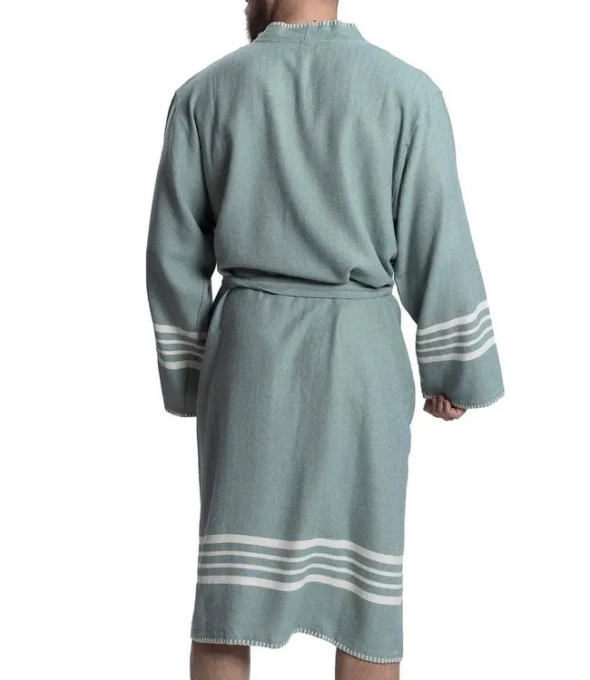 hamam badjas Krem Sultan almond green met farmer stitch