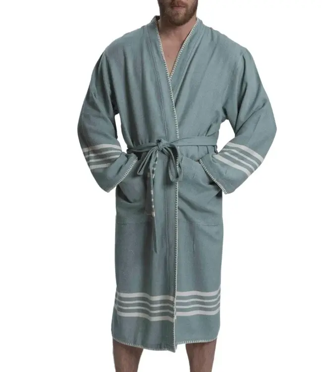 hamam badjas Krem Sultan almond green met farmer stitch