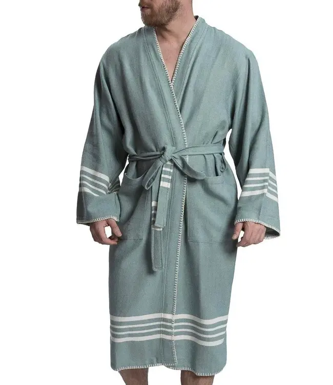 hamam badjas Krem Sultan almond green met farmer stitch