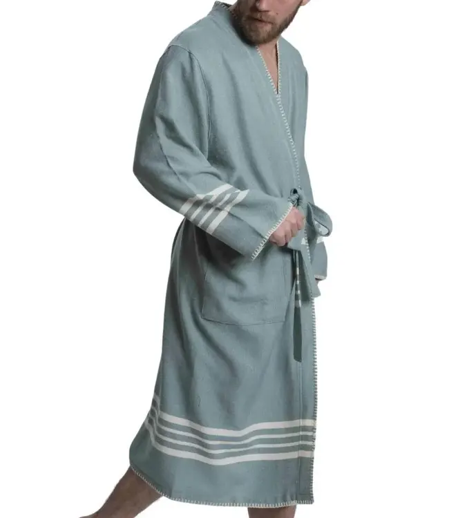 hamam badjas Krem Sultan almond green met farmer stitch