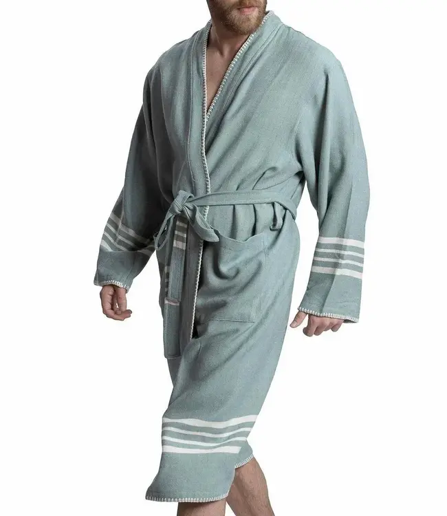 hamam badjas Krem Sultan almond green met farmer stitch