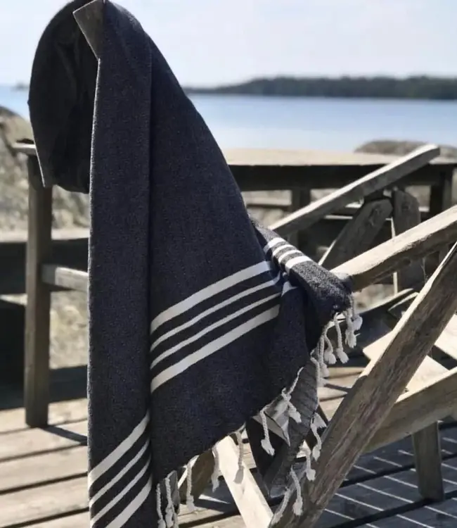 hamamdoek Krem Sultan navy 180x100cm