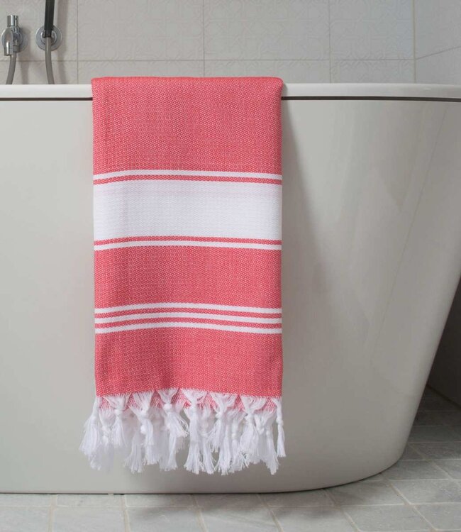 hamamdoek Honingraat koraalrood 170x100cm