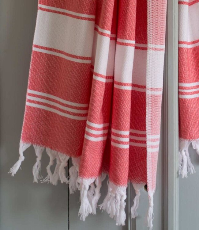 hamamdoek Honingraat koraalrood 170x100cm