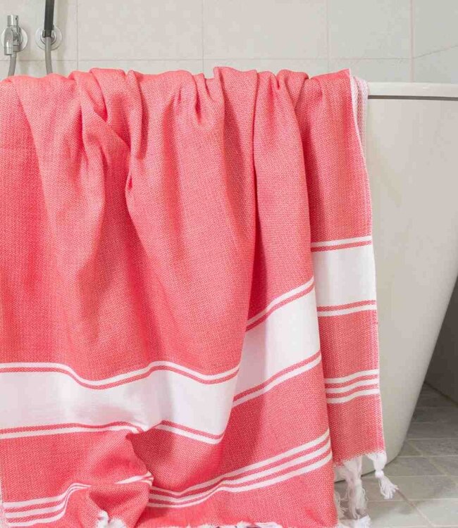 hamamdoek Honingraat koraalrood 170x100cm