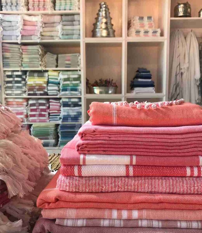 hamamdoek Honingraat koraalrood 170x100cm