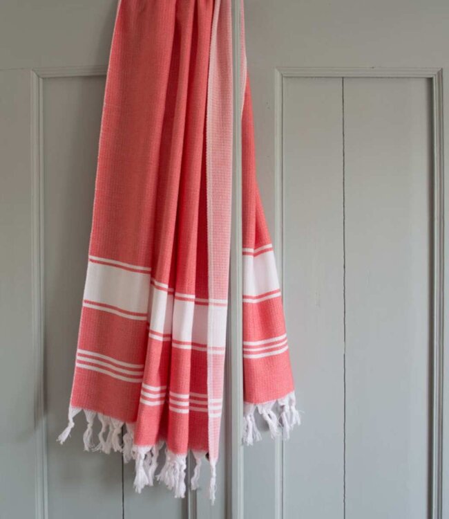 hamamdoek Honingraat koraalrood 170x100cm