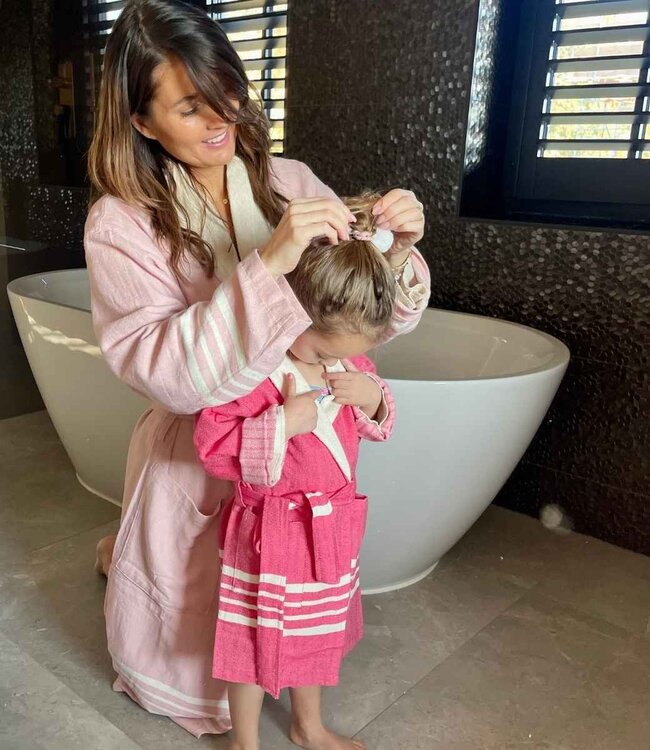 gevoerde hamam badjas Krem Sultan rose pink