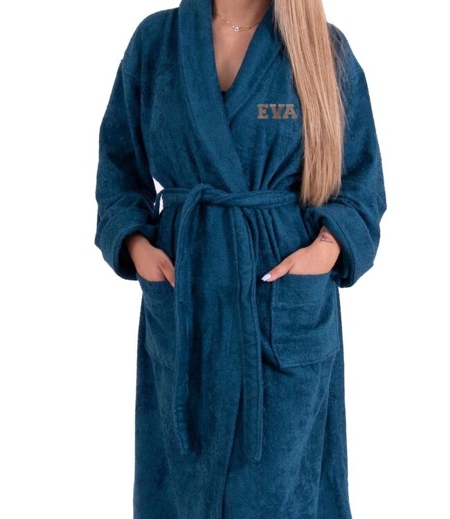 badstof badjas met naam - petrol