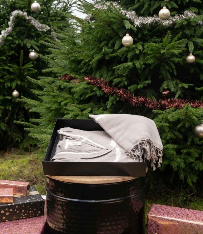 kerst cadeau: Tie dye hamam badjas en hamamdoek - taupe