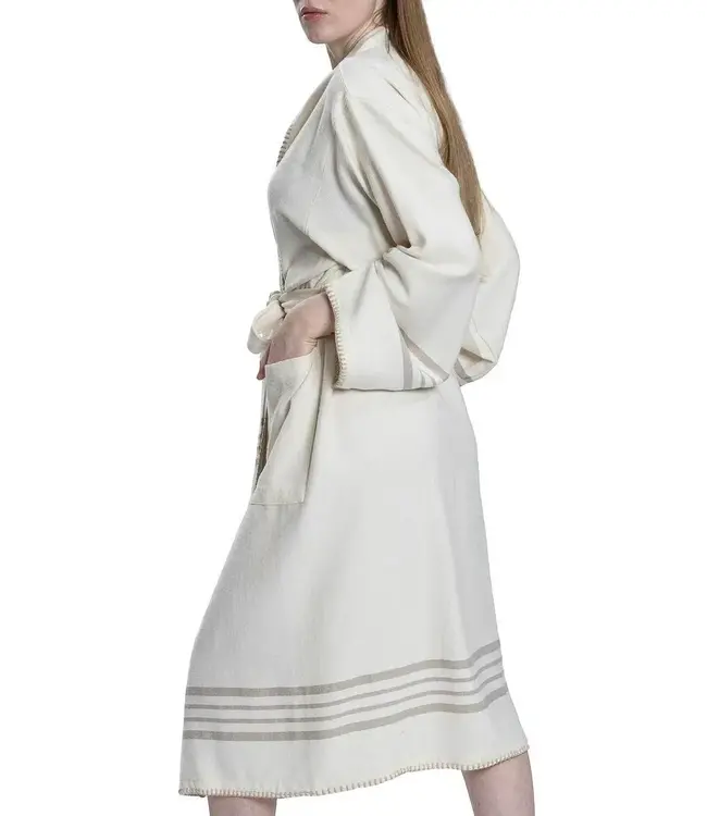 hamam badjas Krem Sultan natural taupe met farmer stitch