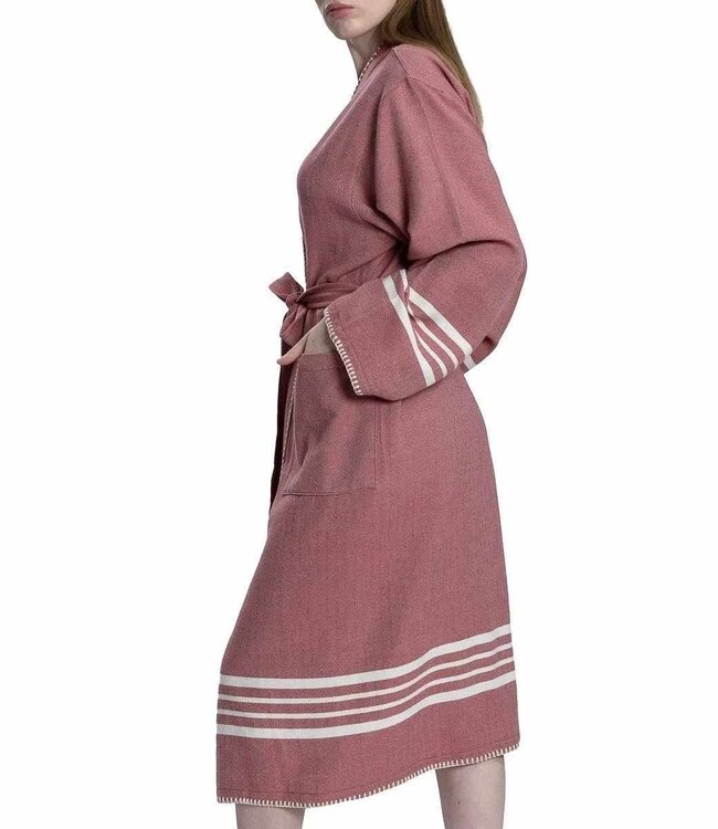 hamam badjas Krem Sultan dusty rose met farmer stitch