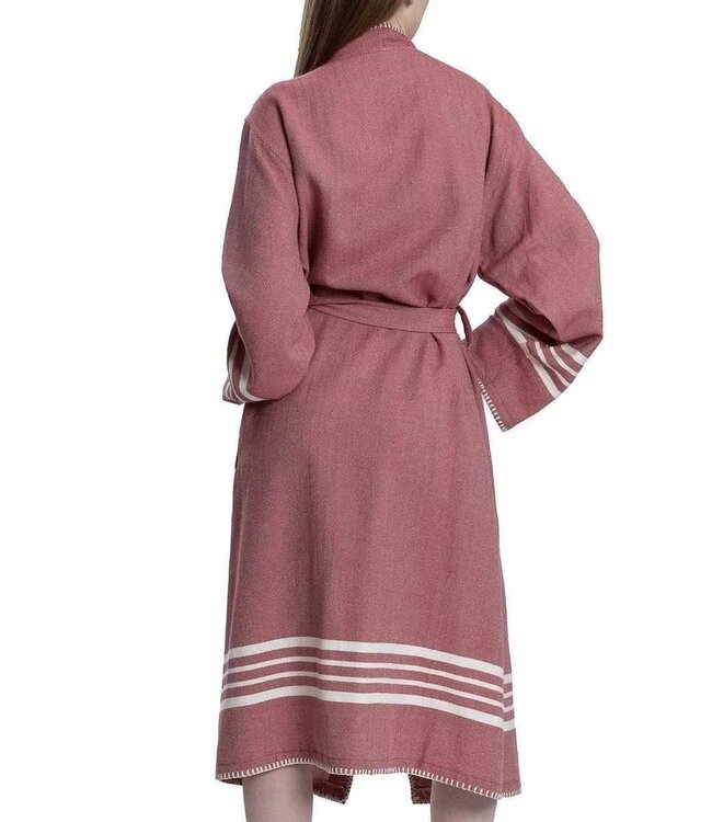 hamam badjas Krem Sultan dusty rose met farmer stitch