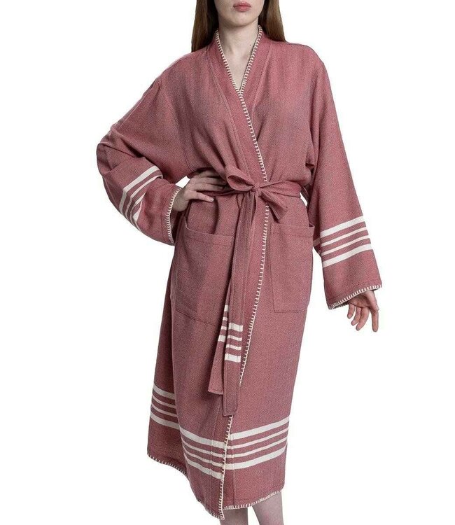 hamam badjas Krem Sultan dusty rose met farmer stitch