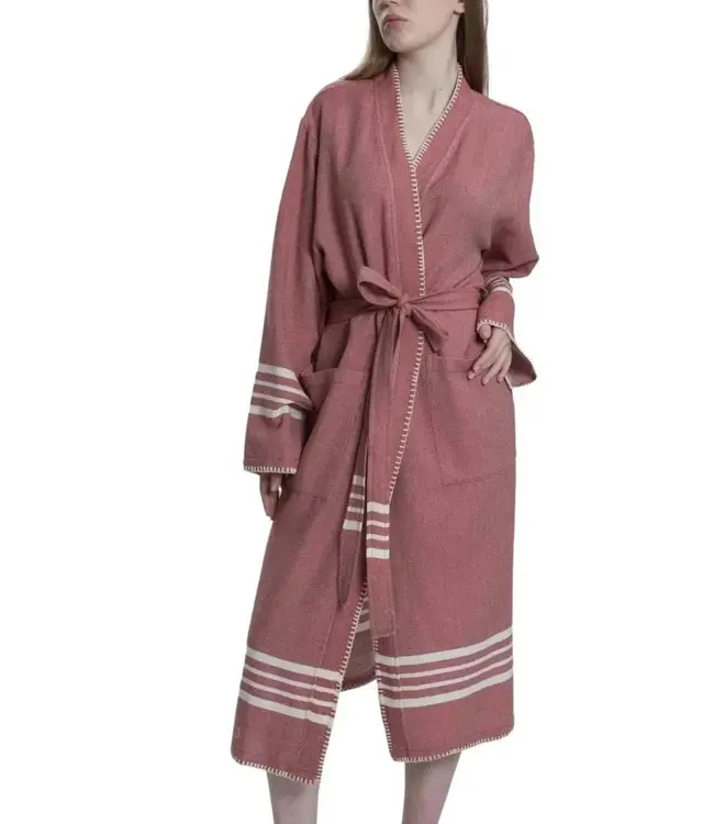 hamam badjas Krem Sultan dusty rose met farmer stitch