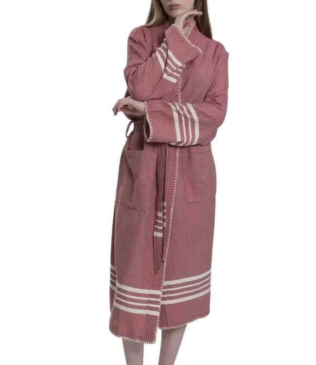 hamam badjas Krem Sultan dusty rose met farmer stitch