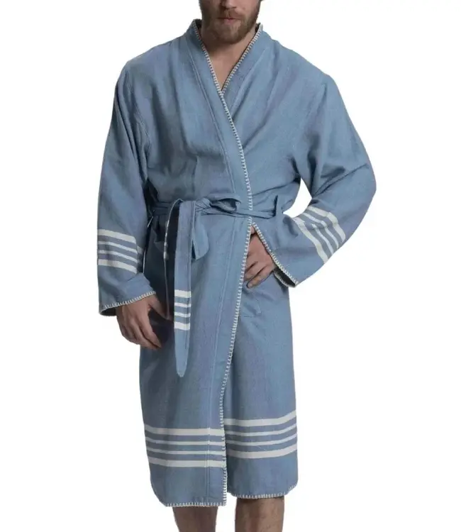hamam badjas Krem Sultan air blue met farmer stitch