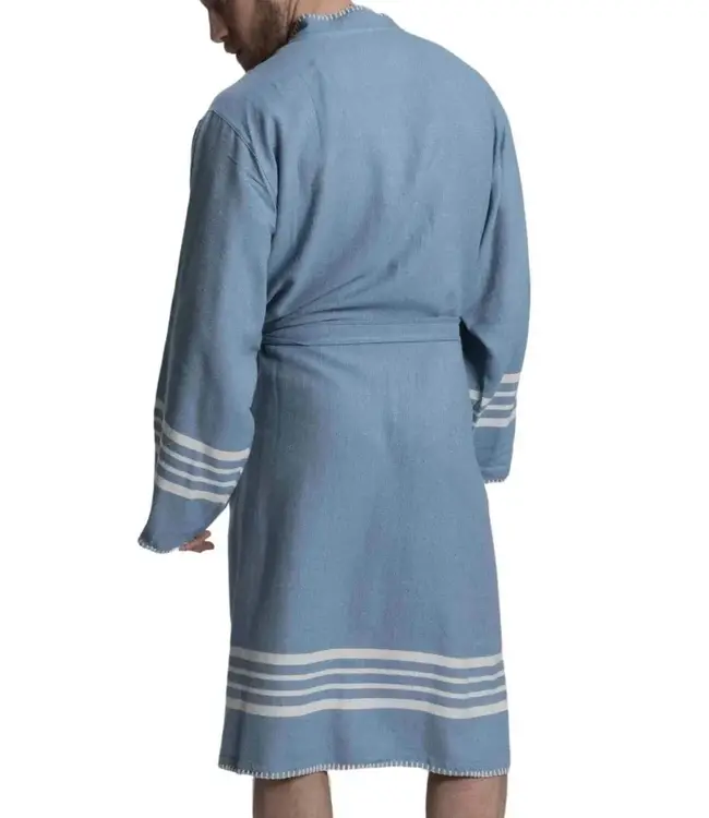 hamam badjas Krem Sultan air blue met farmer stitch