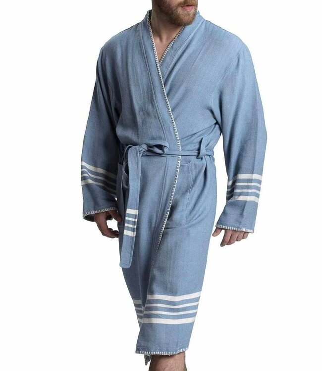 hamam badjas Krem Sultan air blue met farmer stitch