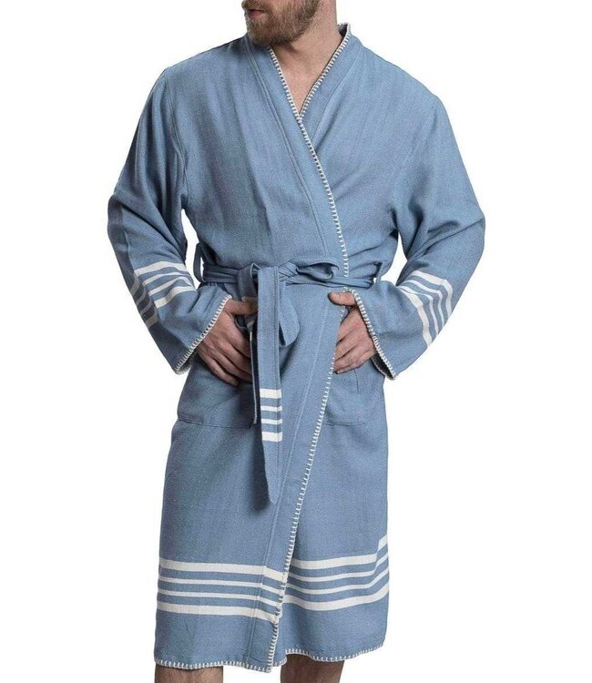 hamam badjas Krem Sultan air blue met farmer stitch