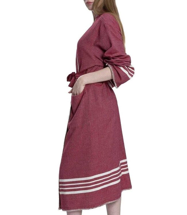 hamam badjas Krem Sultan bordeaux met farmer stitch