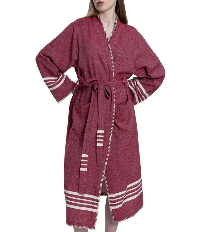 hamam badjas Krem Sultan bordeaux met farmer stitch