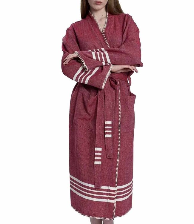 hamam badjas Krem Sultan bordeaux met farmer stitch