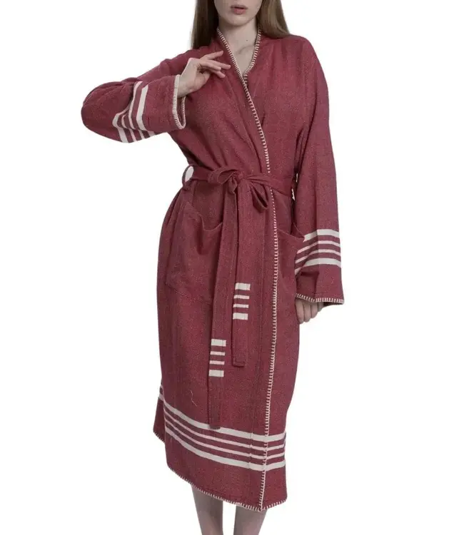 hamam badjas Krem Sultan bordeaux met farmer stitch