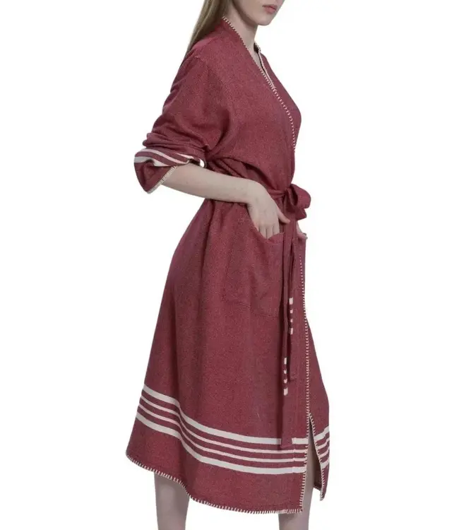 hamam badjas Krem Sultan bordeaux met farmer stitch