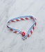 Boho kant armbandje – handgemaakt - Stripes lichtblauw & koraalrode kraaltjes