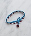 Boho kant armbandje – handgemaakt - Stripes donkerblauw & rode kraaltjes