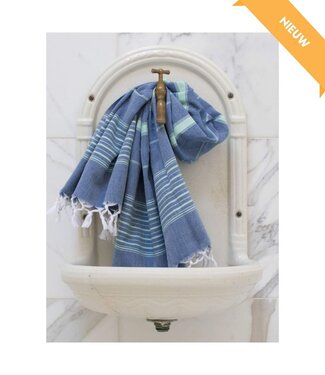 Ottomania hammamhanddoek dun marineblauw/helderzeegroen